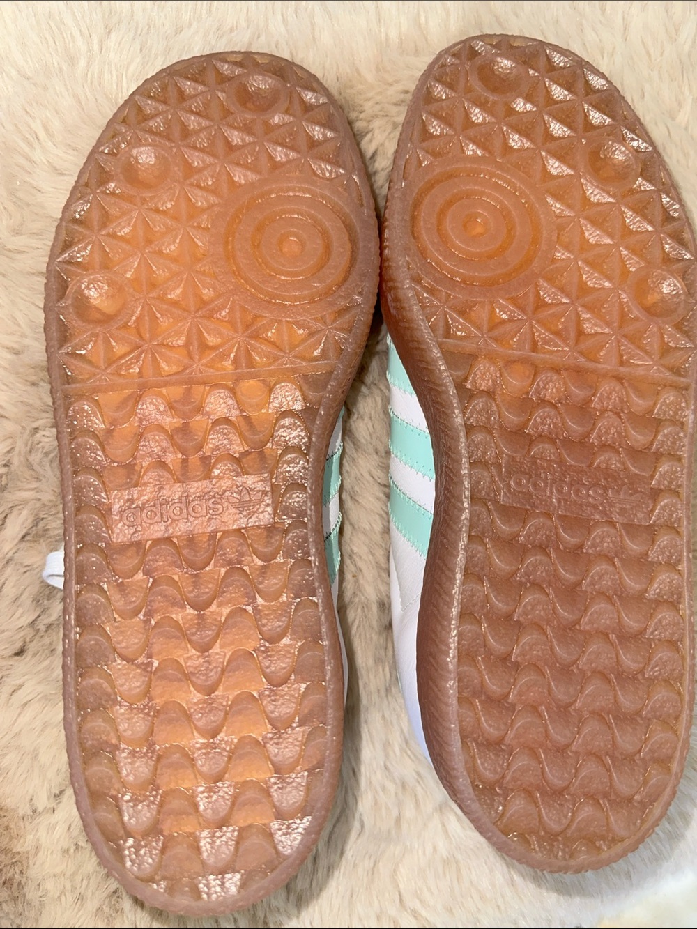 adidas White Sneakers with Mint Green Stripes and Gum Sole - Picture 10 of 14